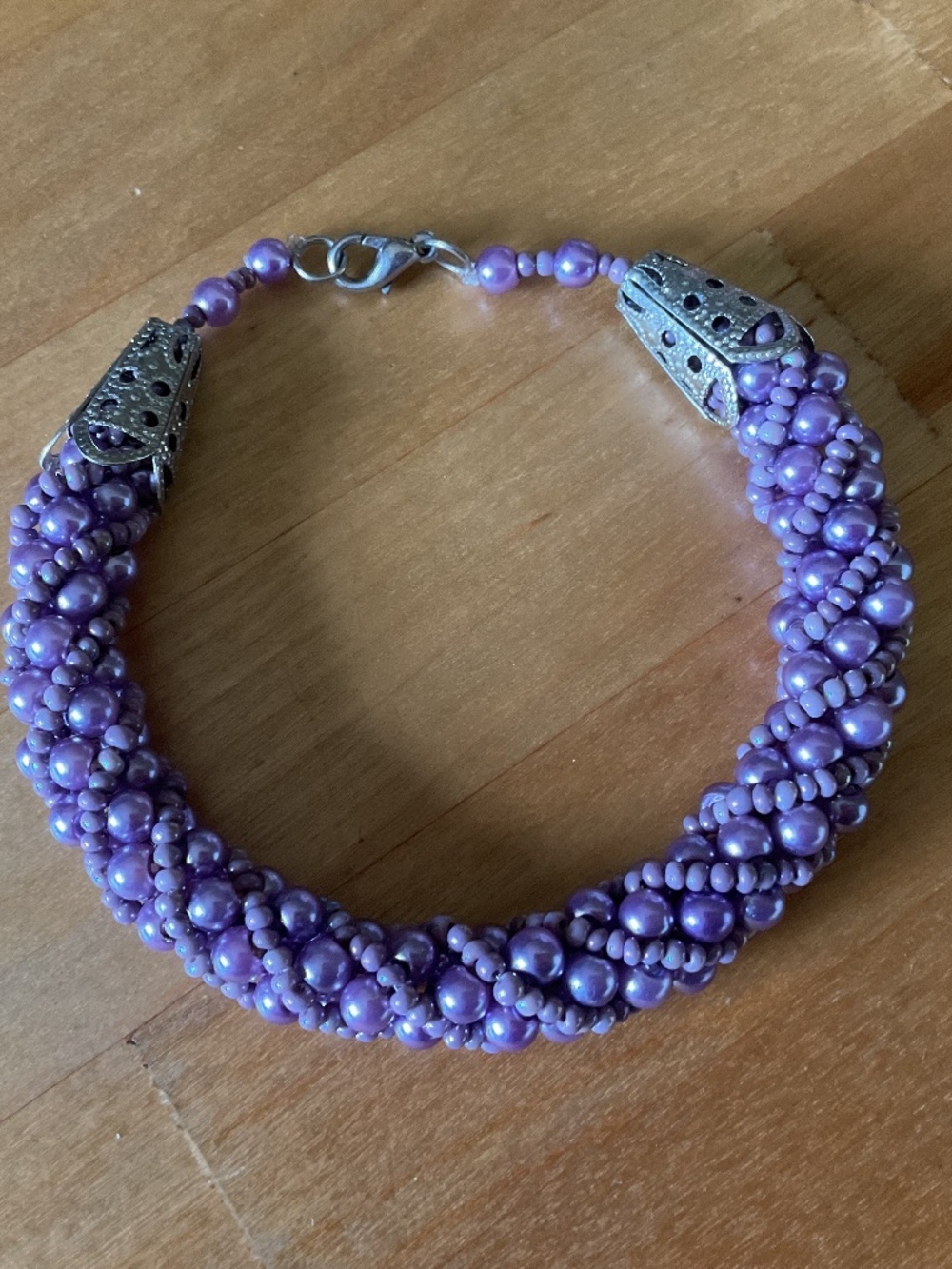 NWOT Lavender Faux Pearl Twistet Design Bracelet Size 8”
